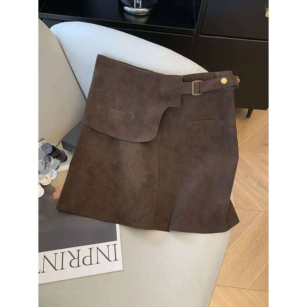 Spice Girl Irregular Hip Wrap Women's Fashion Buckle A-Word Leather Skirt Z260314