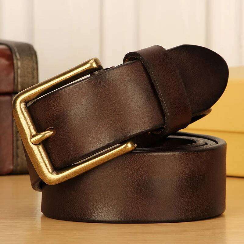 38mm Male Leather Copper Buckle Handmade First Pure Cowhide Retro All-match Casual Jeans Soft Heavy Duty Work Belt Z260226