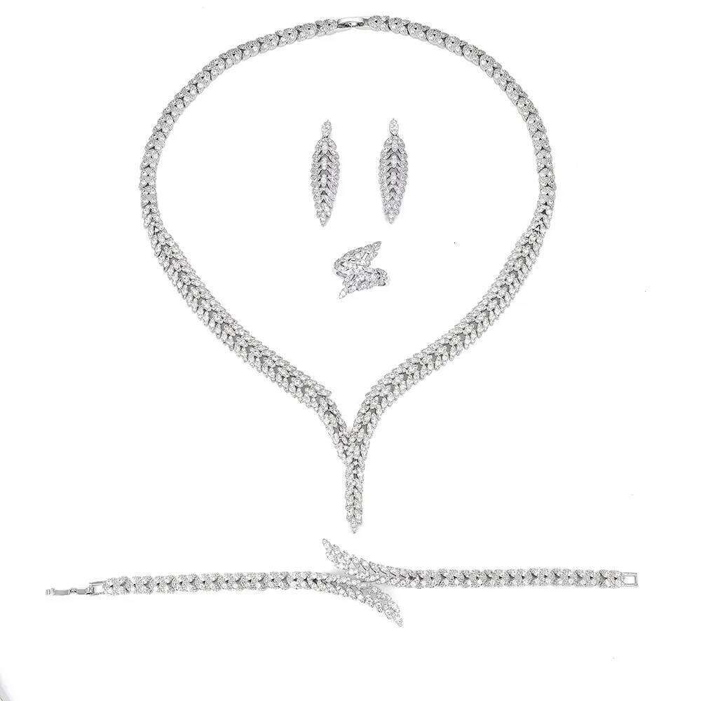 2023 New Hot 4 Piece Nigeria Bride Cubic zirconia Dubai Necklace Bracelet Earrings CZ Crystal Wedding Jewelry Set Z260313