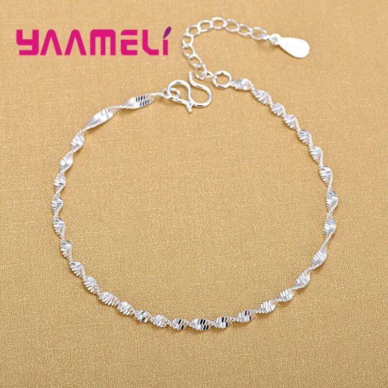 Charm 925 Sterling Color Water Wave Chain Bracelet Fashion Woman Girl Lady Fine Silver Jewelry Z260313