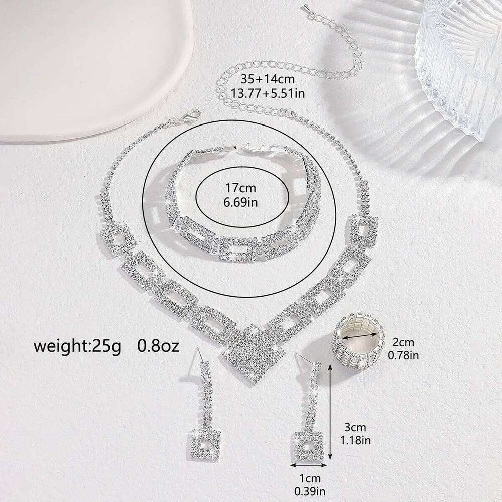 Women's fashionable geometric inlaid rhinestone set, light luxury style elegant high-end jewelry for women Z260313