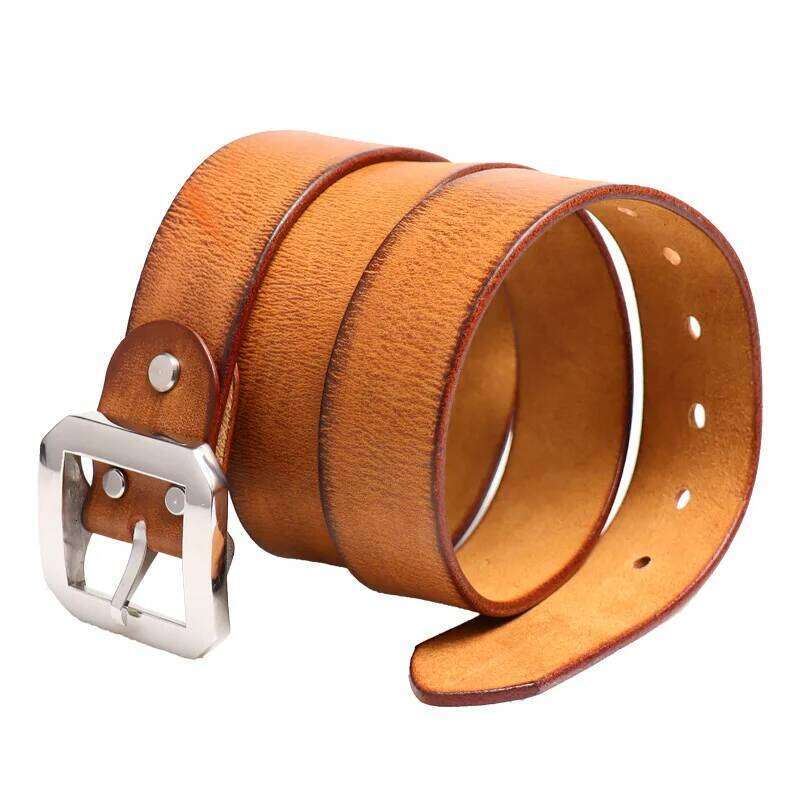 High Quality Thickened Pure Steel Needle Buckle Men's American Retro Belt Versatile Casual Fashion Cowhide Design Waist Belts Z260226