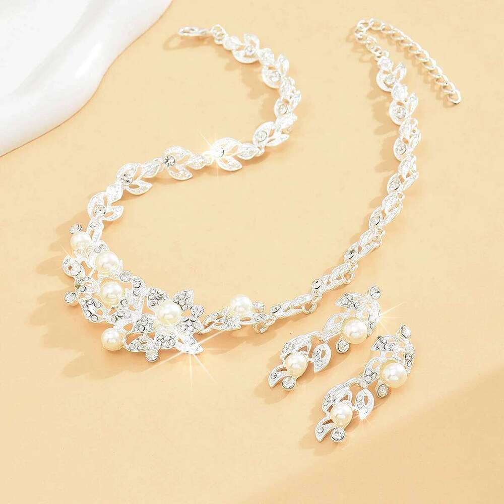 3 pieces of women's trendy leaves, pearls, earrings, necklaces, jewelry sets, weddings, banquets, parties, and holiday gifts Z260313
