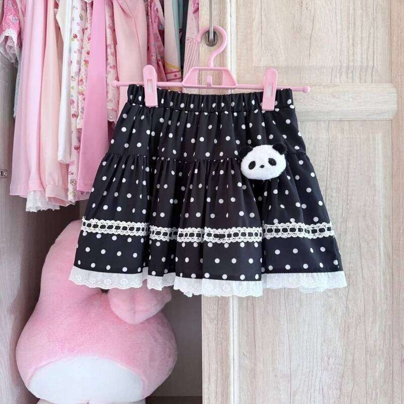 Japanese Black Polka Dot Mini Cake Skirt Summer Kawaii Design Sweet Cute Lace Skirts Harajuku Korea Chic Patchwork Outfits Z260314