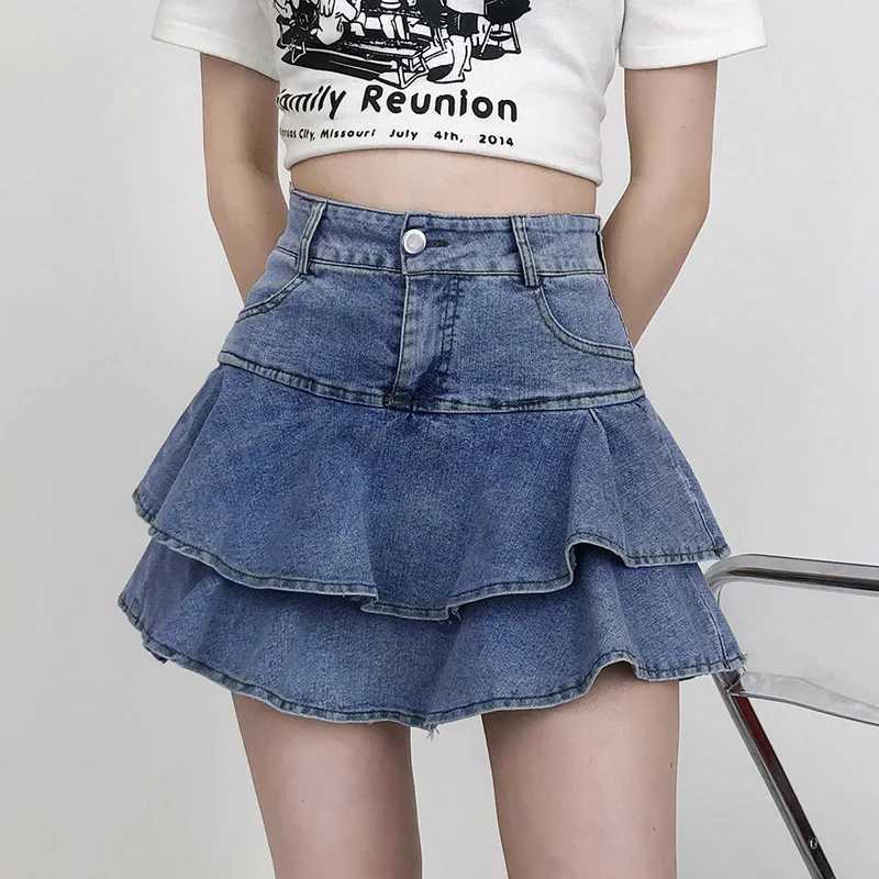 Summer Women Chic Designer High Waist Skirts Female Wrap Hip A-line Mini Jeans Skirts s Fashion Casual Denim Dress M260314