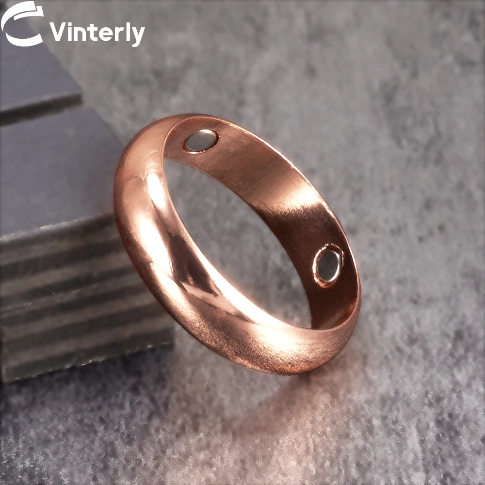 Vinterly Pure Copper Magnetic Rings for Women Men 6mm Health Energy Finger Open Cuff Adjustable Jewelry High Magnet Resizable 260312