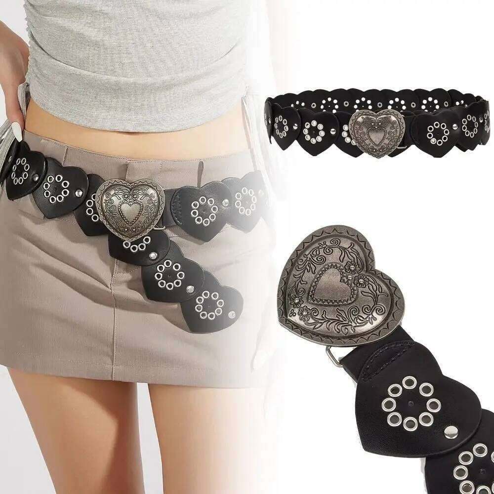 Fashion Love Heart Wide Leather Belt Vintage Versatile Punk Waistband Luxury Design Waist Strap Z260226