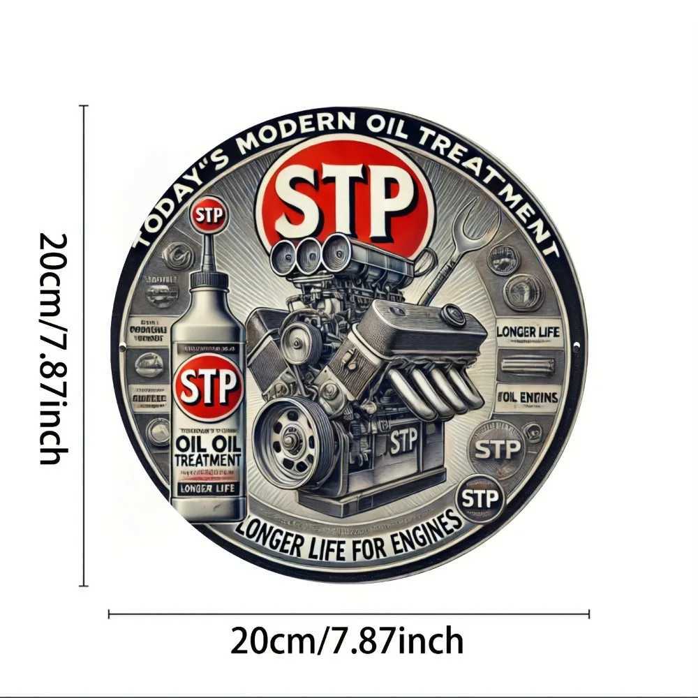 8x8 Inch Round Vintage Gas Station Car Repair Metal Wall Sign Todays STP Design for Garage Home Bar Cafe Outdoor Room Decor D260314
