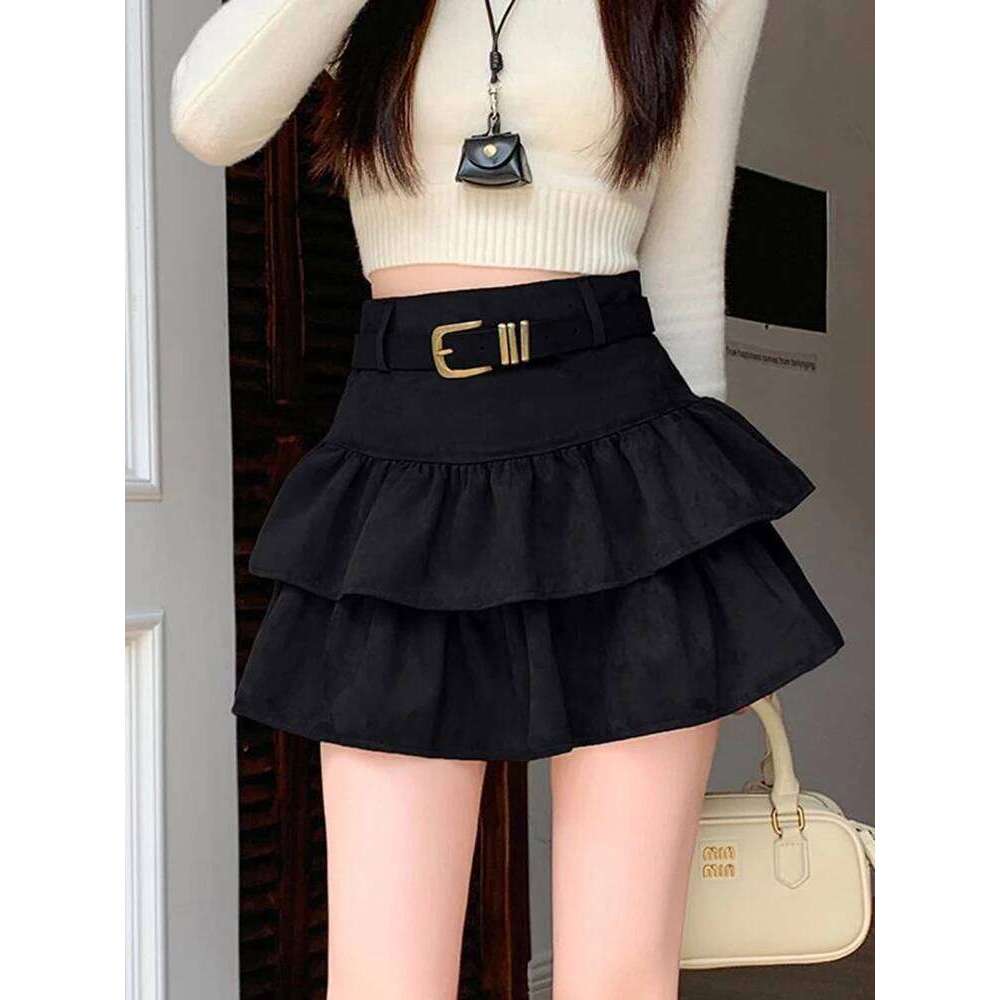 Korean Style Vintage Sweet Cool Suede Cake Skirt For Women Autumn Winter Streetwear Double Layered Short Skirts Woman Z260314