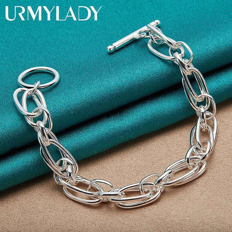 URMYLADY 925 Sterling Silver Double Ring Chain Bracelet For Women Men Wedding Party Fashion Jewelry Z260313