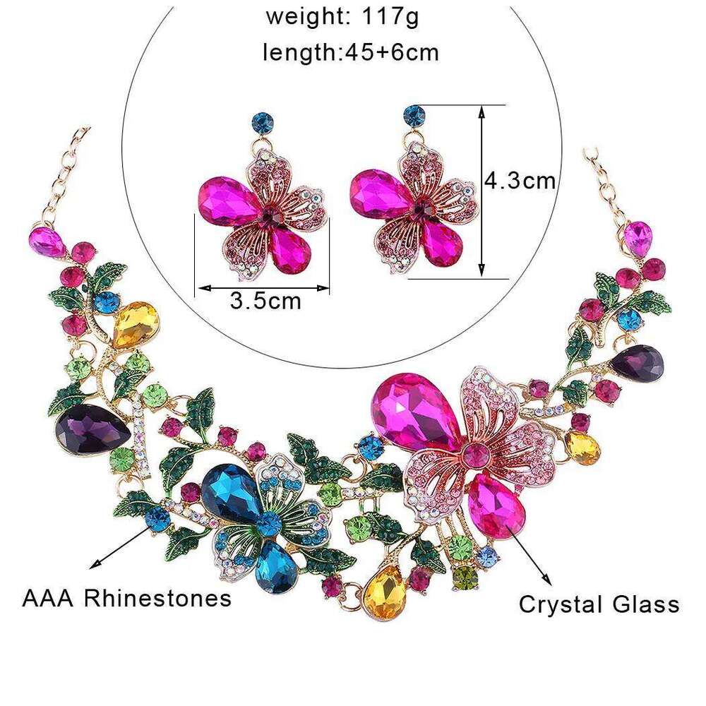 Fashion Bauhinia Flowers Crystal Set Multicolor Earrings with Matching Wedding Necklace Women Jewelry Z260313