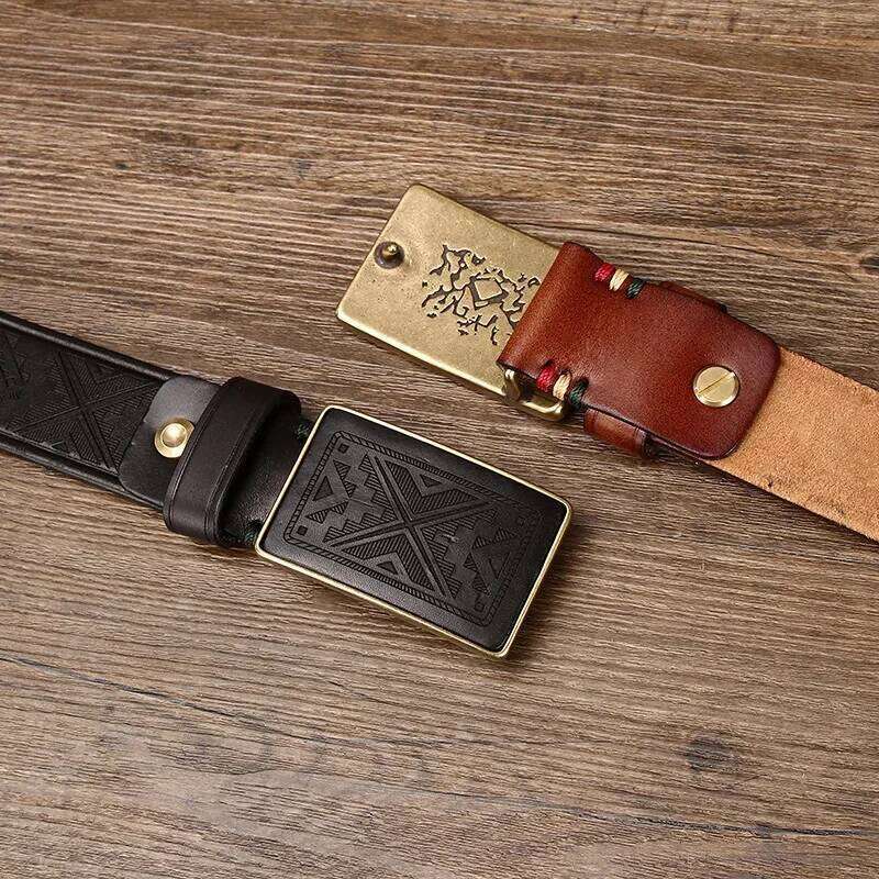 3.8CM Thick Cowhide Copper Smooth Buckle Genuine Leather Casual Jeans Cowboy Belt Men High Quality Luxury Male Strap Cintos Z260226