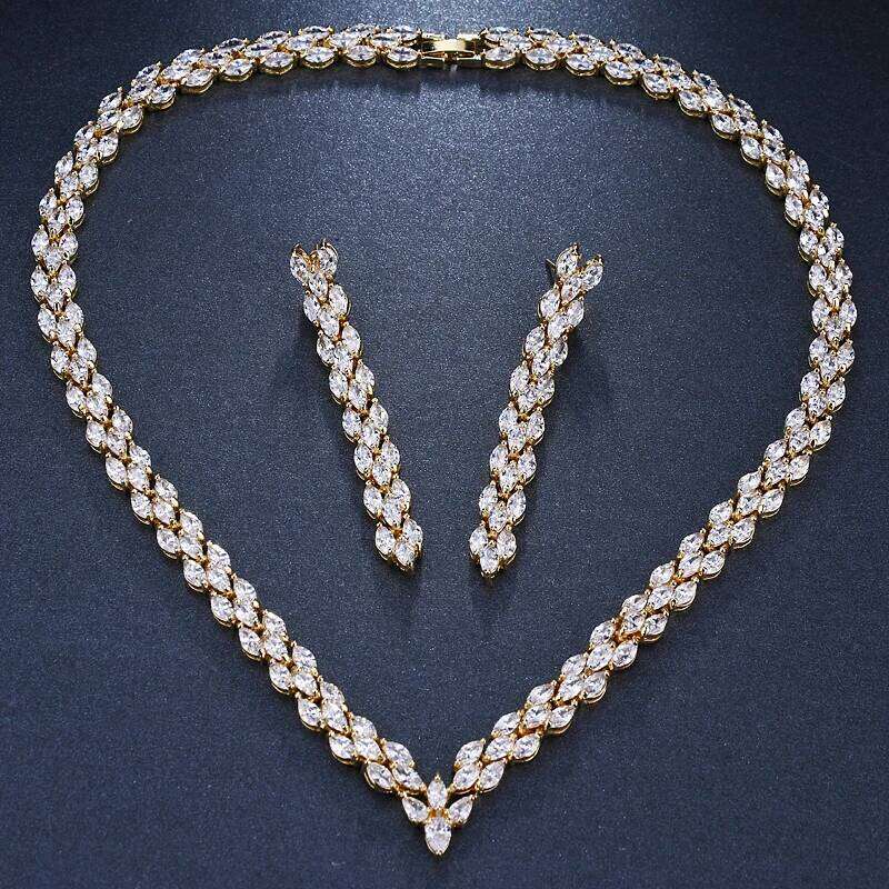Emmaya Exquisite Cubic Zirconia Wedding Party Jewelry Set Gold Color High Quality CZ Bridal Necklace Earring Z260313