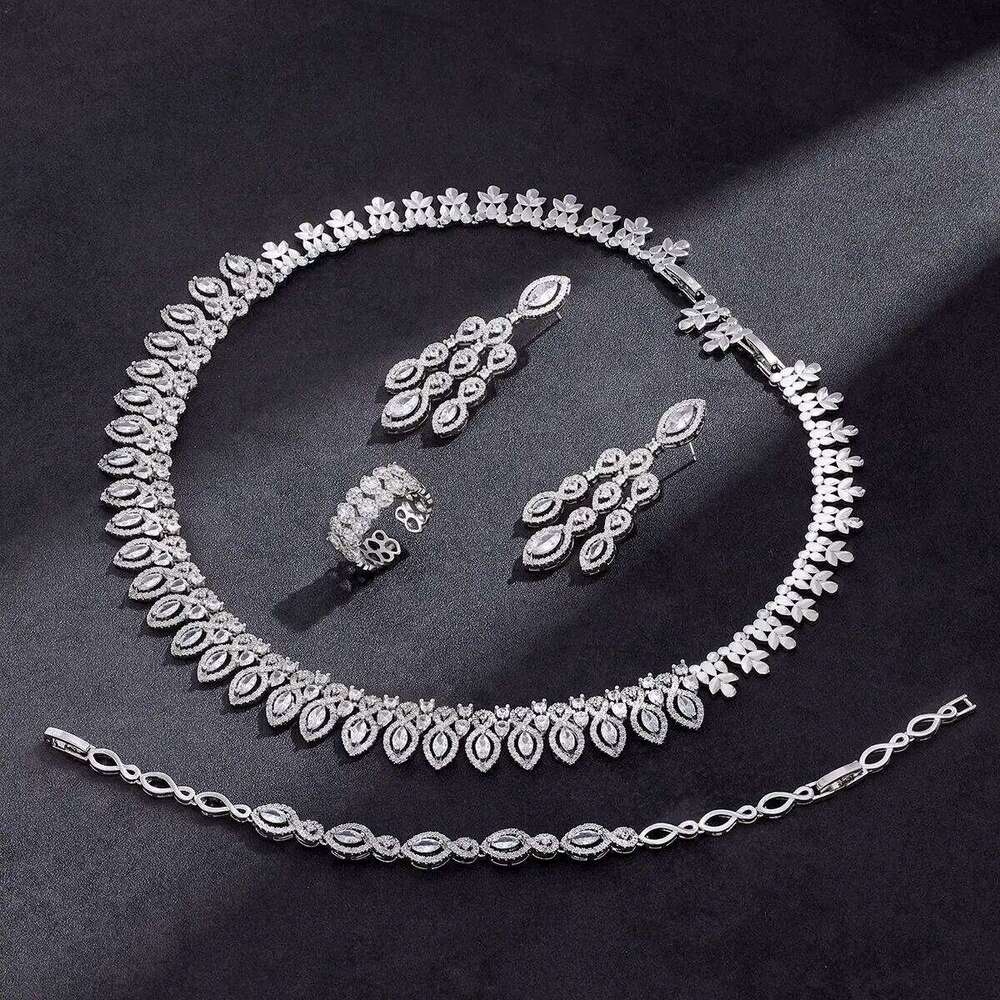 4pcs Bridal For Women Cubic Zirconia Dubai Saudi Wedding Necklace Earring Set Prom Party Evening Dress Jewelry Gifts Z260313