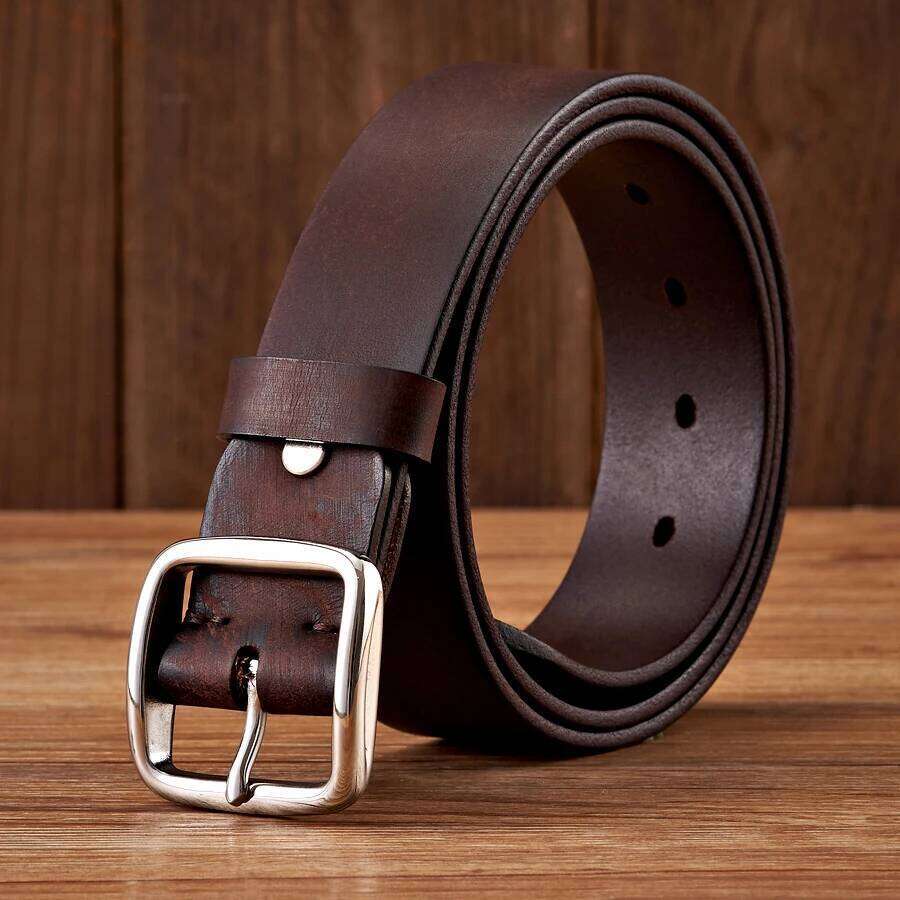 3.8CM Anti Allergy Stainless Steel Buckle Vintage Cowskin Genuine Leather Man's Male Cowhide Retro Jeans Soft Belt Z260226