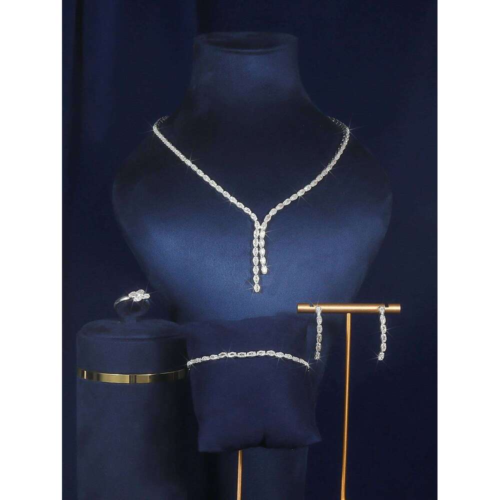 5pcs/set full copper base inlaid with super flash zirconia handmade color-preserving electroplating ladies necklace bracelet rin Z260313