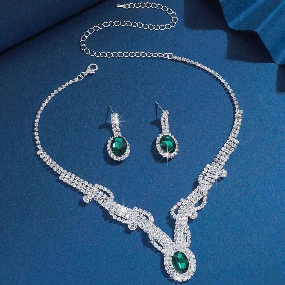 Women's fashionable gorgeous geometric flower round rhinestone set, elegant and high-end jewelry set Z260313