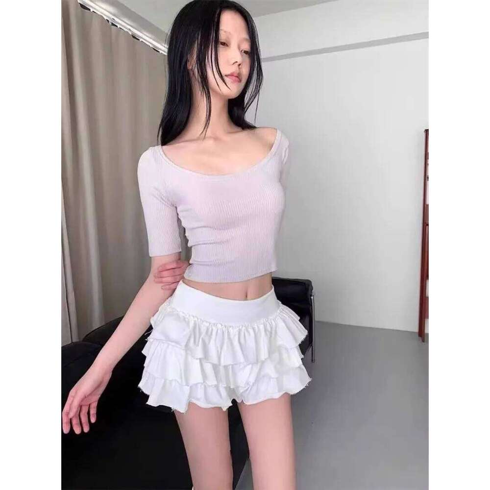 2026 Summer Vintage Korean Retro Ballet Style Ruffles Low Waist Cake Mini Skirt Streetwear Fashion Skirts White Faldas Y2k Z260314