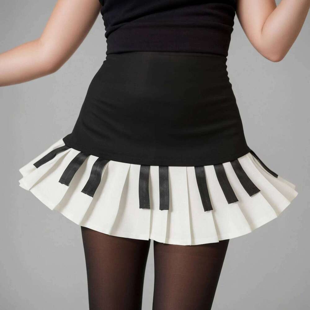 Y2k Autumn Black White Spliced Women Short 2025 Slim Design Harajuku Mini Female Empire Korea Style Chic Piano Skirt Z260314