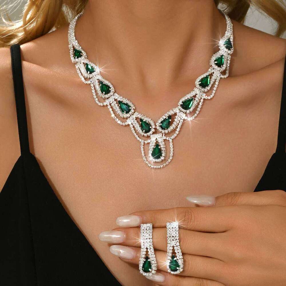 Korean version high-quality chic high-end atmospheric necklace earrings ring bracelet four piece set with accessories Z260313