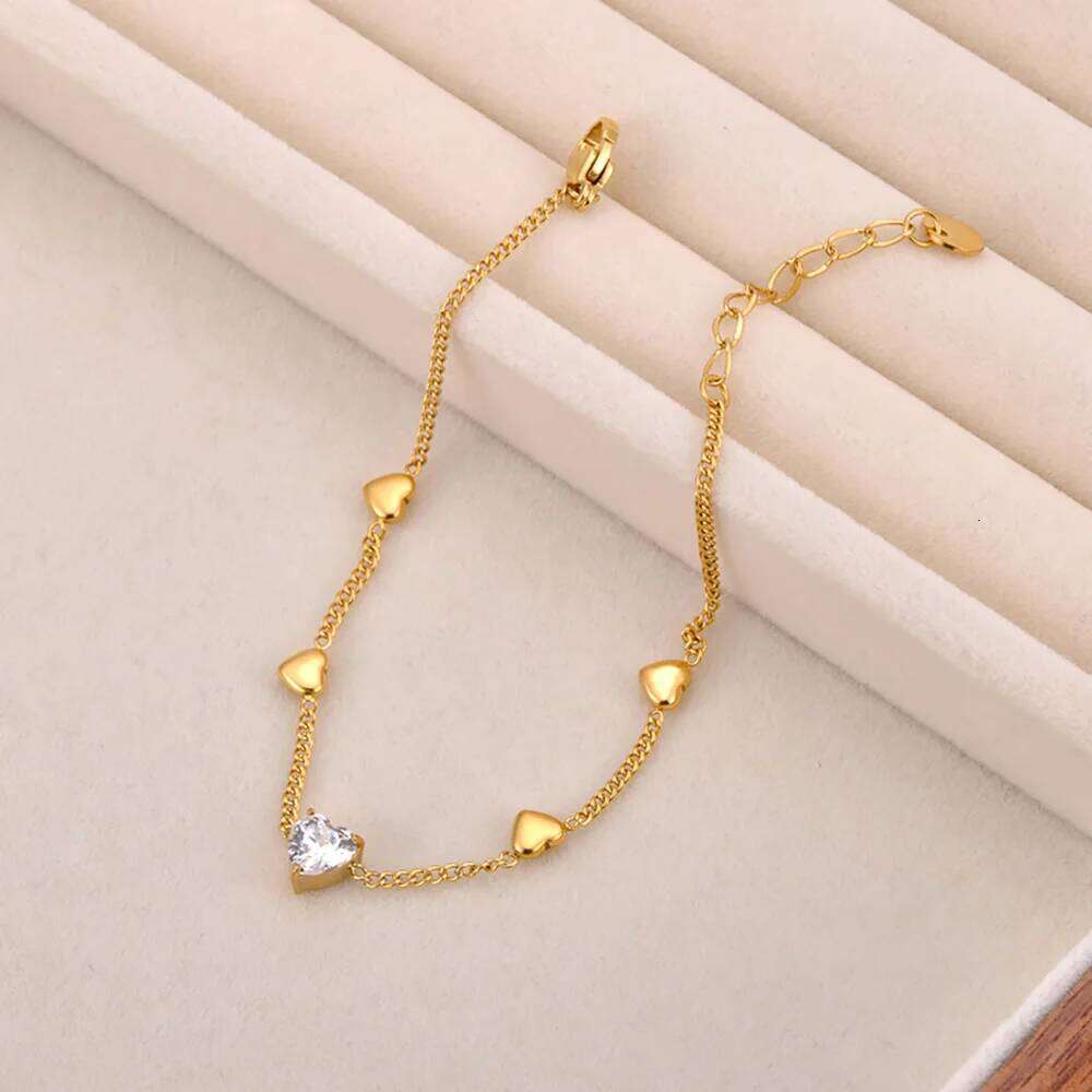 Lokaer Cubic Zirconia Heart Chain Bracelet Stainless Steel Women's Hand Bracelets Sweet Style 18K Gold Plated Jewelry B24070 Z260313
