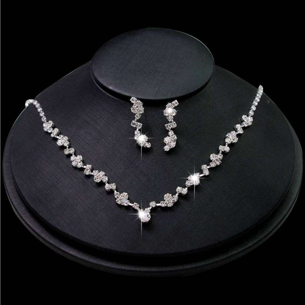 Luxury Zircon Stud Earrings Necklace for Women, Stainless Steel Hypoallergenic Wedding Banquet Sparkle Jewelry Set Gift Z260313