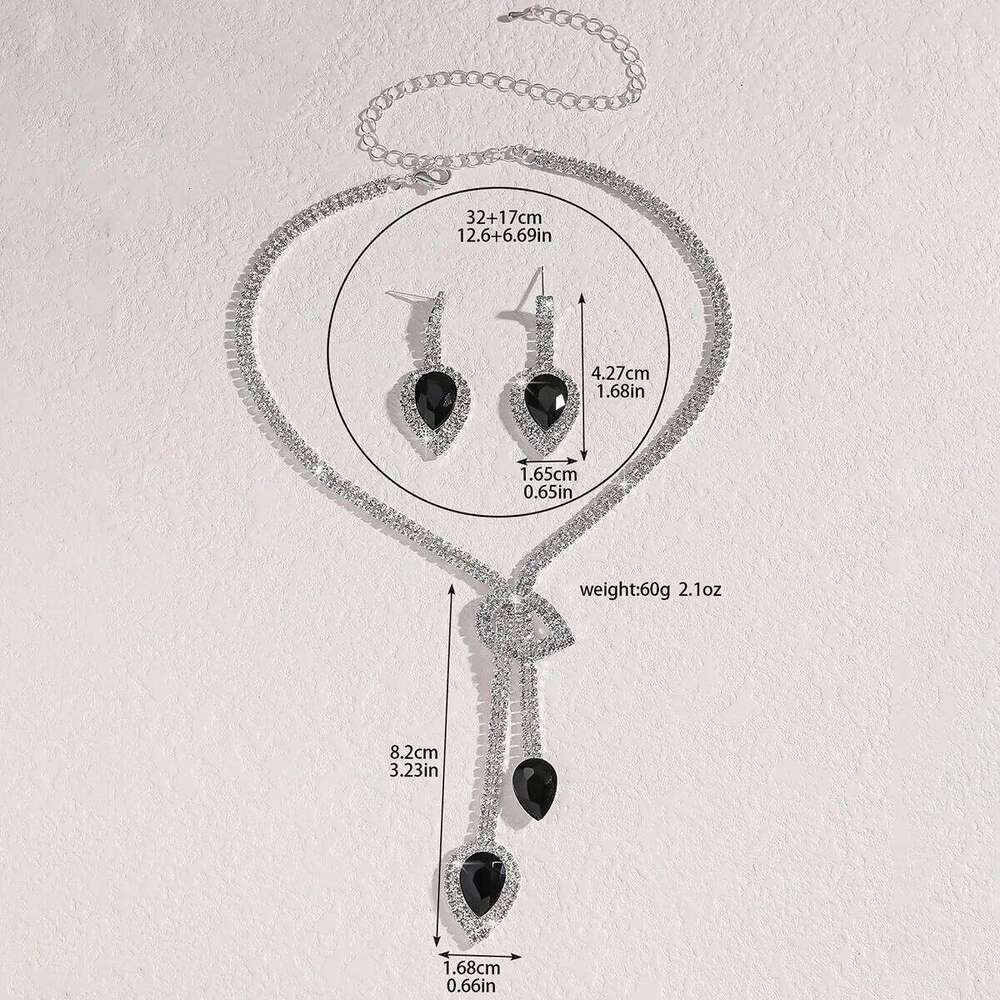 Women's fashionable trendy design, water droplet fringe set, light luxury style, shiny and sparkling jewelry Z260313