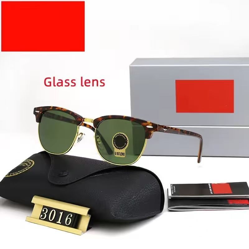 Raybban Tortoise Green 3016 Sunglasses Club master Sunglasses RB3016 Luxury sun glasses semi rimless glasses With Box