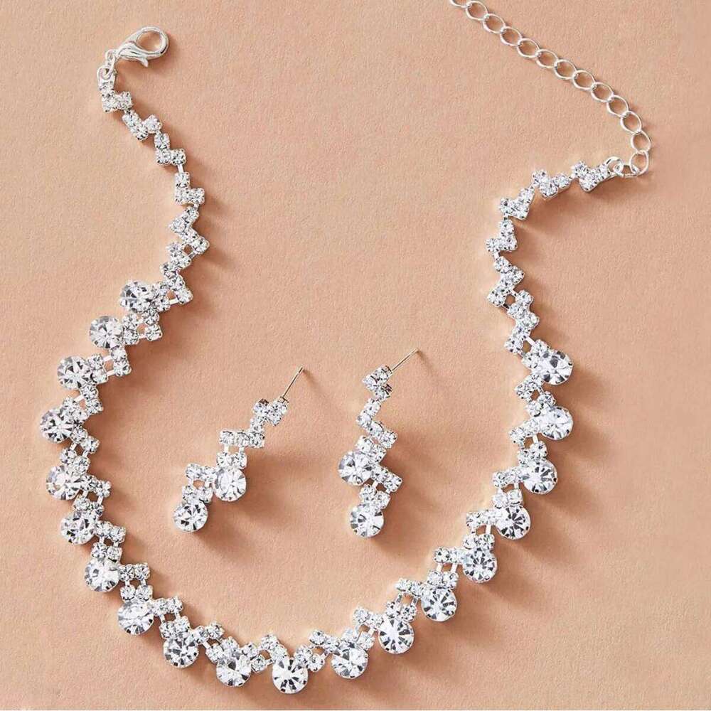 4/3PC women's fashionable rhinestone geometric circular necklace, earrings, bracelet set, simple and high-end jewelry se Z260313