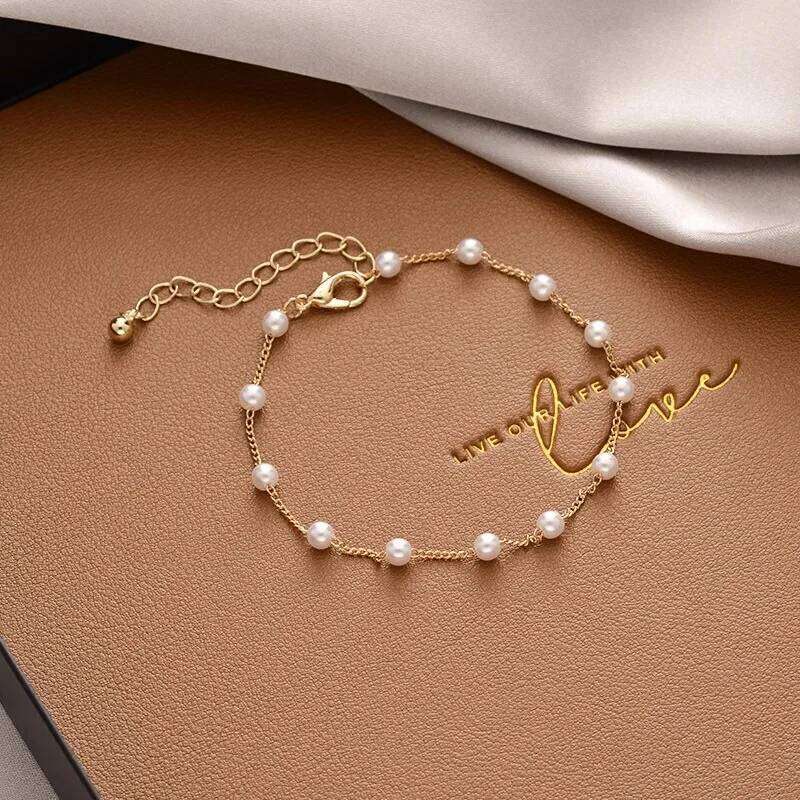 Classic Design Trendy Pearl Beaded Chains Bracelets for Women Sweet Gold Color Stainless Steel Bangles Party Jewelry Girl Gift Z260313