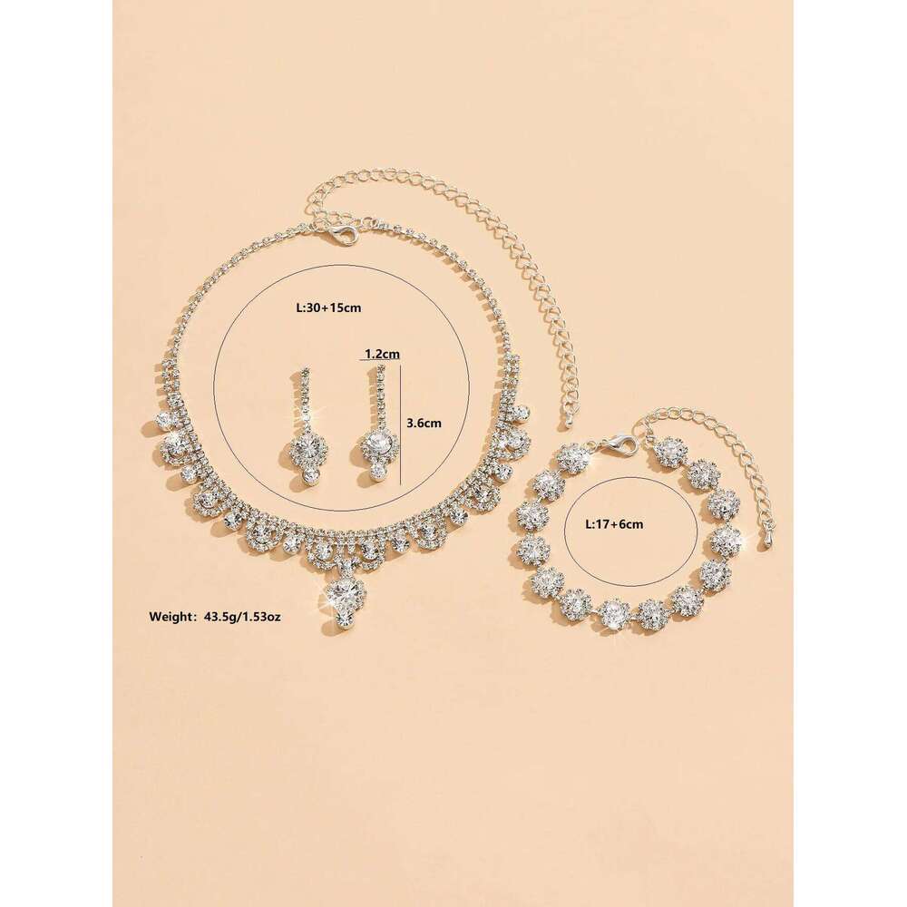 4pcs fashionable rhinestones, flower collarbone necklaces, earrings, bracelets, jewelry sets, women's dress accessories Z260313