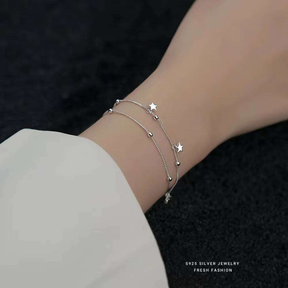 Nice 925 Sterling Silver star chain Bracelets Fashion cute gift Jewelry Charms for men Women Lady Wedding 18+5CM Z260313