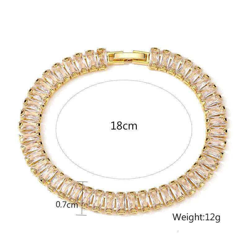 Fashion Korean Style Rectangle Zirconia Tennis Bracelets for Women Luxury Gold Color Crystal Party Jewelry Z260313
