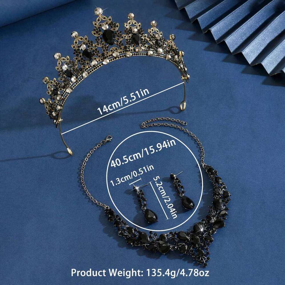 Ladies' fashionable and mysterious water droplet light luxury necklace earrings crown jewelry set wedding party holiday gift Z260313