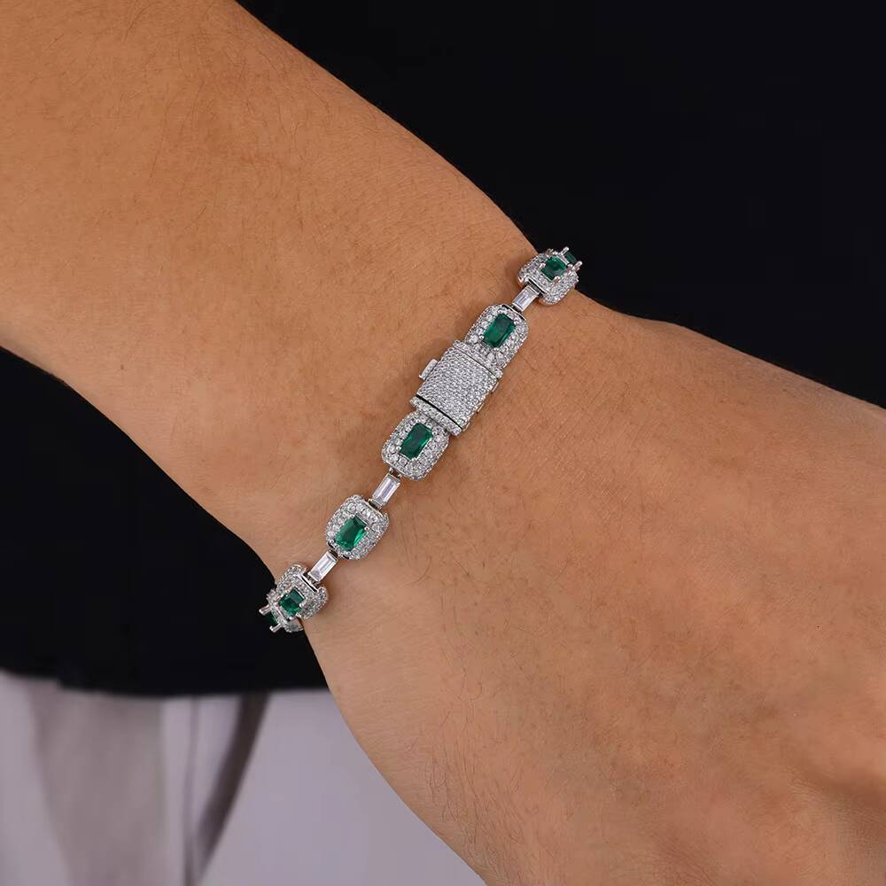 NUOYA 7mm 925 Sterling Silver Bracelet VVS Moissanite Bracelet for Women Fine Chain Link Jewelry