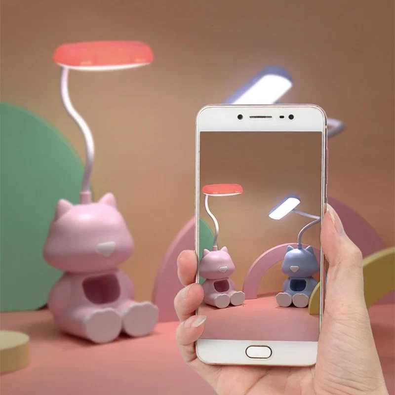 Creative Led Study Desk Lamp with Phone Holder Bedside Color Adjust Table Lamp for Kids Student Room Cute Flexible Night Lights Y260314