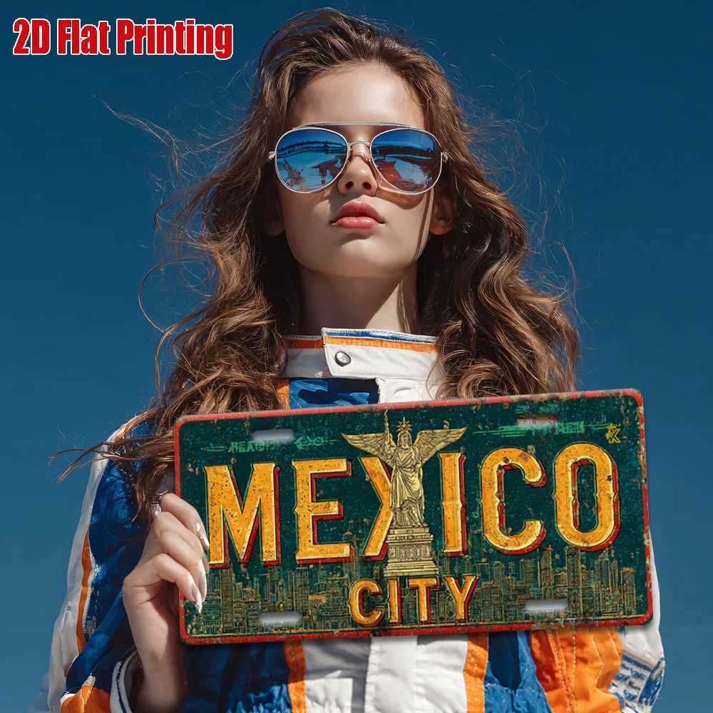 Mexico City Metal License Plate - Retro Mexican Capital Wall Decor with Durable Aluminum Sign for Garage Cafe Home Office - D260314
