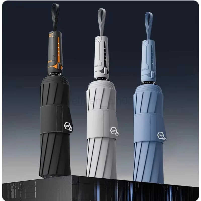 Mustarpicking Mechanical Style Umbrella for Men withWide Umbrella Strap Automatic Open Large Solid Windproof Minimalist Umbrella H260314