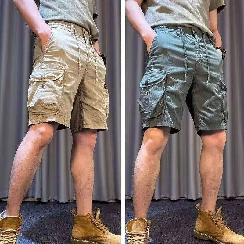 Hot Sale Multiple Pockets Solid Color Length Mid Trousers Men New 2025 Summer Cargo Shorts Male Fashion Loose Fit Casual Pants Z260314