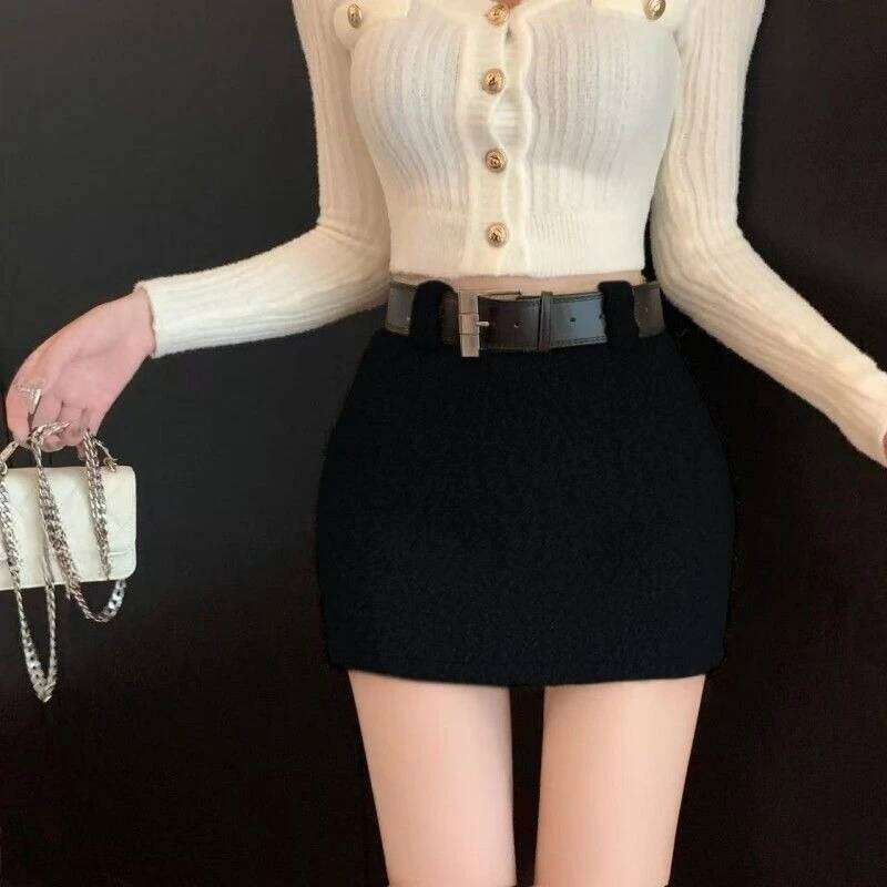 OCEANLOVE Woolen Skirts Women Solid A-line Vintage Autumn Winter Mini Skirt Korean Fashion High Waist Versatile Faldas Mujer Z260314