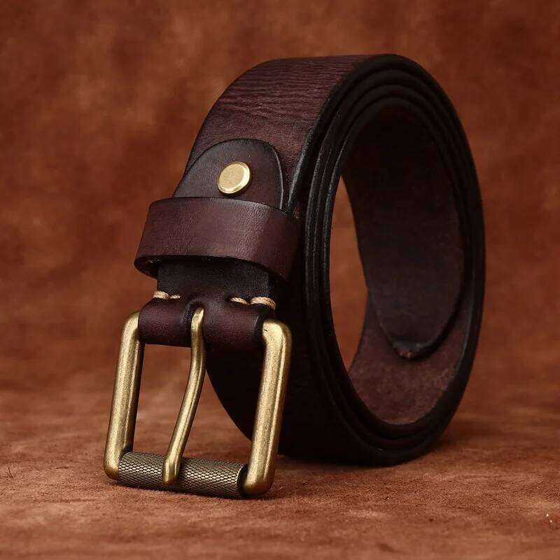 3.8CM Genuine Leather Belt Men Luxury Strap Male Fashion Pure Cowhide Copper Wild Classic Retro Pin Buckle High Quality Z260226