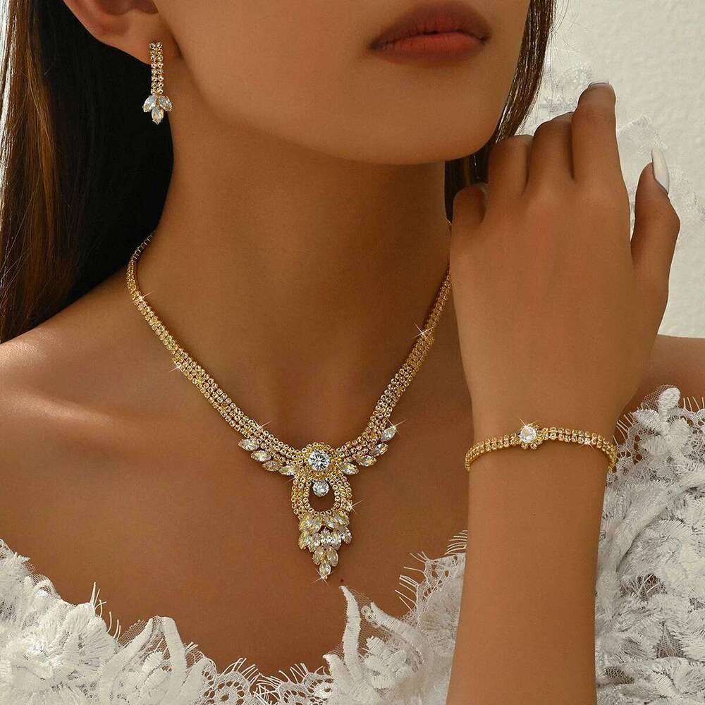 Bridal Fashion Angel Wings Water Drop Design Necklace Earrings Bracelet Ring Set Light Luxury Style Jewelry Z260313