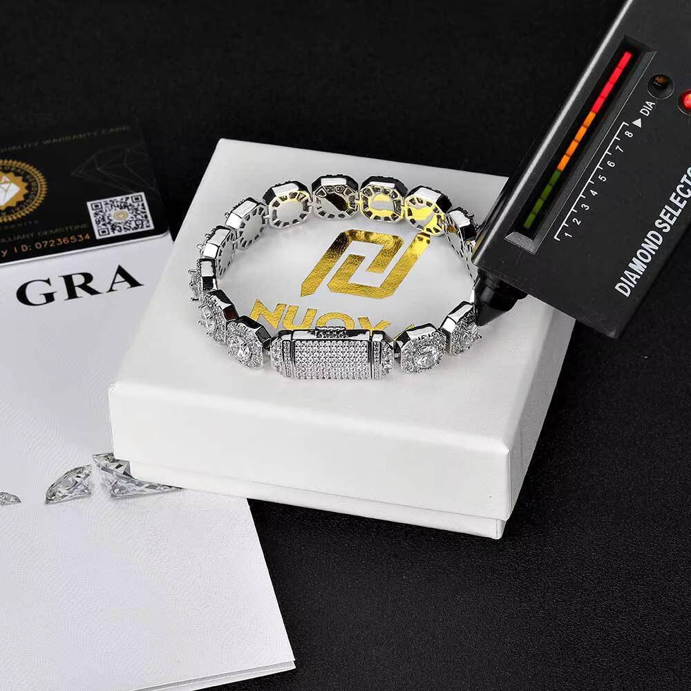 European American Cross-Border Mens Fashion Bangle Mosan Diamond 925 Silver Rock Candy Bracelet Hip-Hop Style Wholesale