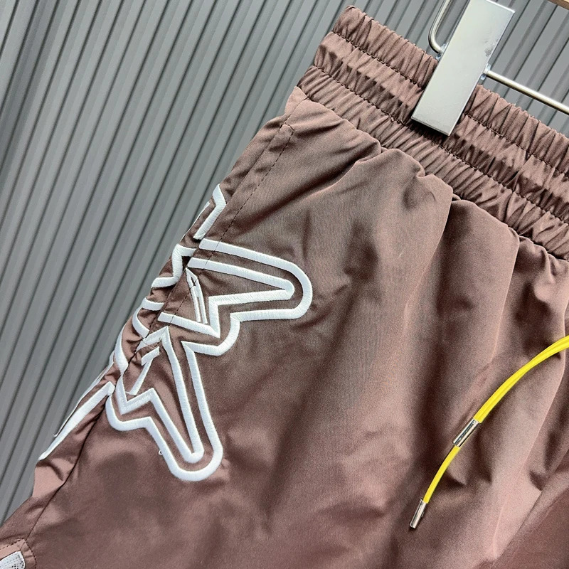 Nylon Fabric Embroidery Snowflake V-shape Shorts Men Women Mesh Quick Dry Brathable Black Brown Green Gray Shortpant 260311