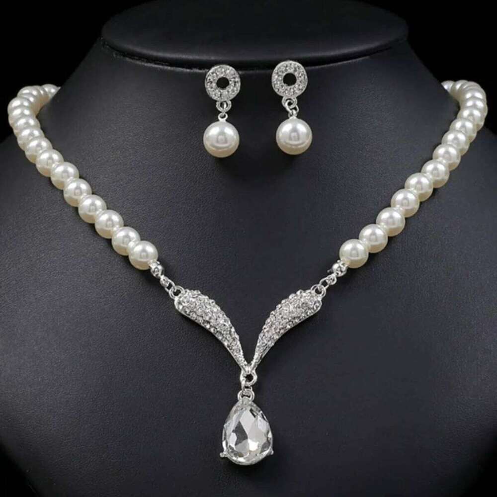 3PC Women's Fashion Trend Pearl Droplet Necklace Earrings Jewelry Set Wedding Banquet Party Festival Gift Z260313