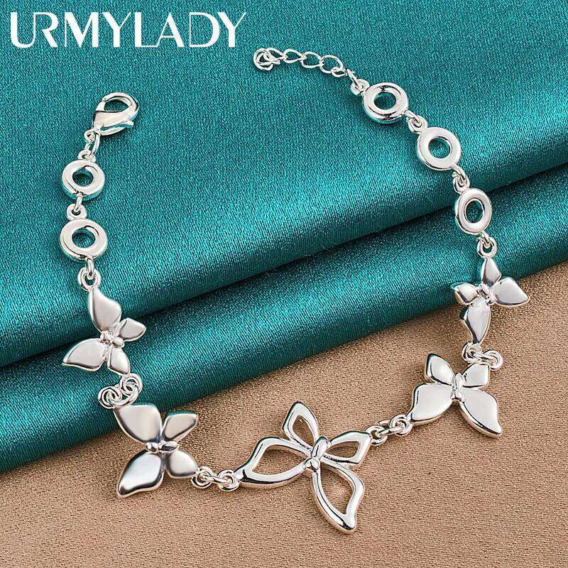URMYLADY 925 Sterling Silver Five Butterfly Charm Chain Bracelet For Women Wedding Celebration Engagement Fashion Jewelry Z260313