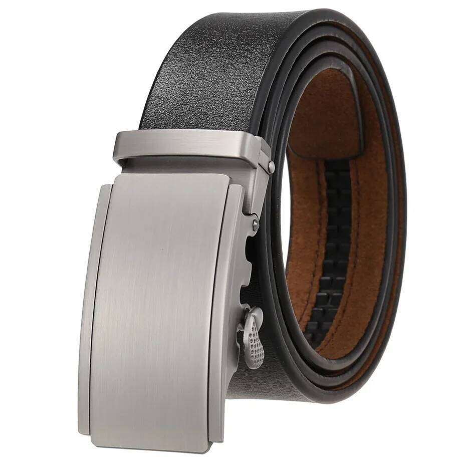 Plyesxale New Fashion Yellow Brown Ratchet Belt For Men 100% Genuine Leather Automatic Buckle Casual Trouser Belts Strap B767 Z260226