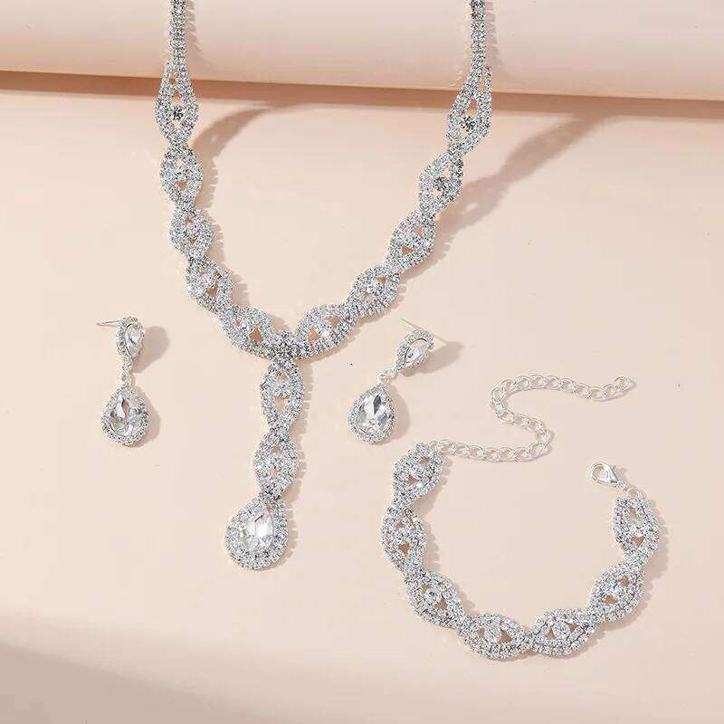 FYUAN Luxury Water Drop Zircon Necklace Bracelet Women Crystal Earrings for Wedding Bride Jewelry Sets Accessories Z260313
