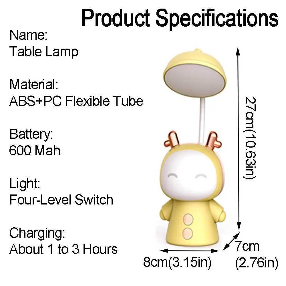 Eye Protection Creative Cute LED Desk Lamp Lovely Portable Cartoon Table Lamp USB Rechargeable Dimmable Night Light Kids Bedroom Y260314