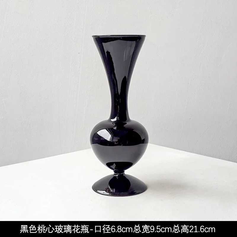 Modern Black Glass Vase Minimalist Decorative Flower Vase for Living Room Bedroom Office Elegant Home Decoration Centerpiece Y260314